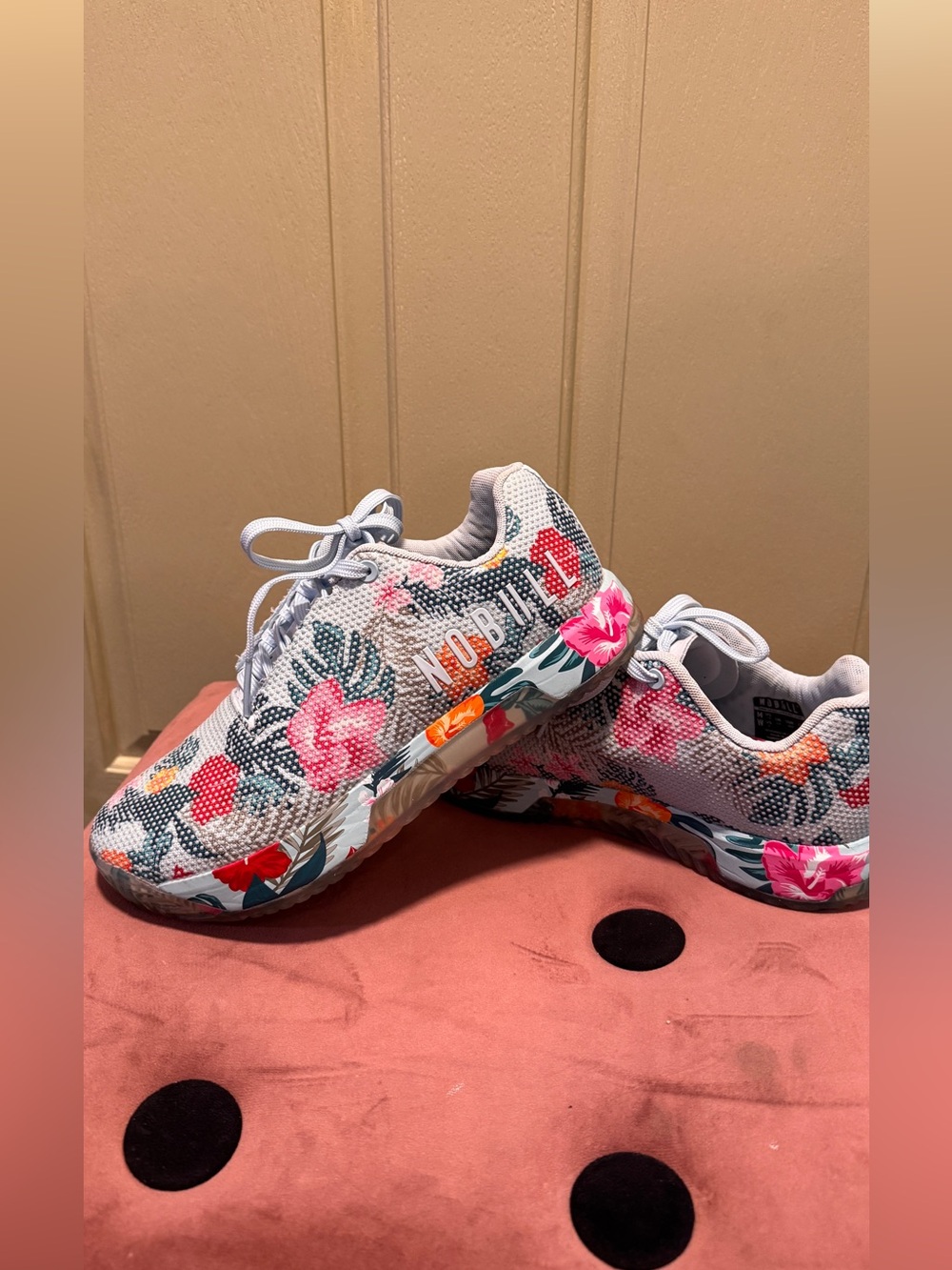 NOBULL Floral Knit Trainer - White with Pink, Orange and Green Accents